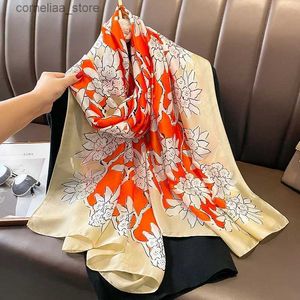 Bandanas Durag Bandanas Durag Women 180X90CM Square Bandanna Popular 2024 New Beach Shawls The Four Seasons Design Silk Scarf Luxury Style Sunscreen Y240329