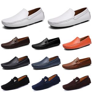 Designer Leather Doudou Mens Casual Driving Shoes Breathable Soft Sole Light Tan Black Navy White Blue Silver Yellow Grey Men's Flats Footwear All-match Lazy Shoe A103