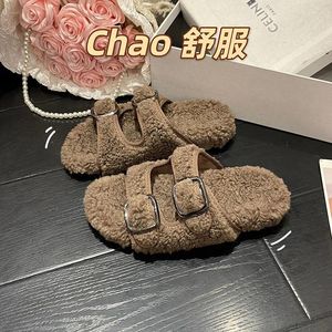 Casual Shoes Retro French Thick-soled Lamb Wool 2024 Autumn And Winter Metal Buckle Wear Comfortable Lady House