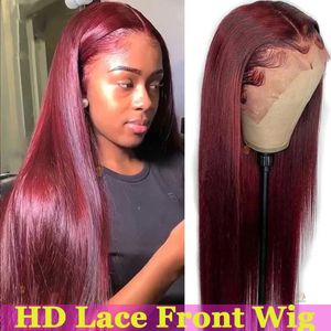 99J Burgundy Straight Lace Front Wig for Women 13x4 Lace Frontal Human Hair Wig PrePlucked Malaysian Straight HD Lace Wigs