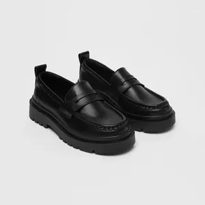 Casual Shoes Black Leather Flats Woman Retro Shallow Slip-on Height Increasing Mules Comfortable Flat Platform Loafers Zapatos