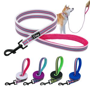 Leashes Reflective Dog Leash Soft Nylon Strip Pet Puppy Walking Leash Running Training Lead Rope For Small Medium Large Dogs Pink Blue