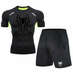 men's Sportswear Quick-Dry Tight Tracksuit Gym Spider Compri T Shirt Shorts Sets Clothing Man Fitn Running Training Kit m8EJ#