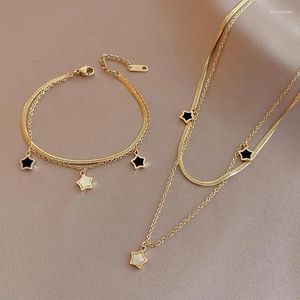 Link Bracelets Korean Y2K2 Exquisite Stainless Steel Gold-Plated Star Shell Pendant Bracelet For Women Party Jewelry Set Beautiful Gifts