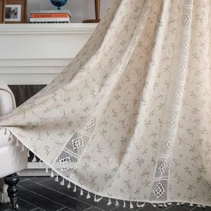 Gardiner Boho Floral Semiblackout Windows Crochet Tassel Gardiner Polyester Bomull Linne Blend för sovrum vardagsrummet Bohemiska gardiner