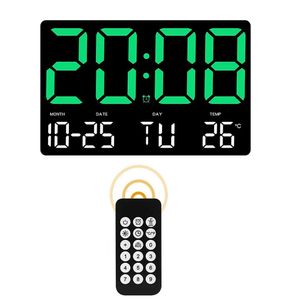 9.76INCHデジタルウォールクロックリモートコントロールの温度日付自動調光テーブルクロックプラグイン使用1224H電子LED目覚まし時計240315