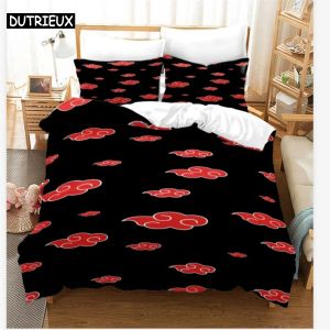 Set Red Cloud Anime 3D Cartoon Duvet Cover Sets Comforter Bed LinenKids Bedding Set Akatsuki Japan Twin Queen King Single Size Gift Sheer Curtains