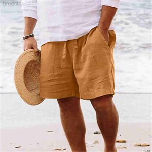 Men's Shorts Mens Shorts Cotton linen shorts pocket lace pants mens casual solid color shorts Pantalones Cortos gym fitness sports Bermuda new 24325