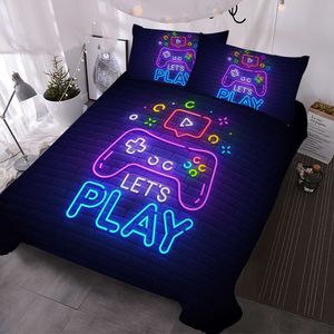 Conjuntos de cama para jogos para adolescentes meninos, videogame, conjunto de edredom decorativo, capa de edredom de 3 peças com 2 fronhas