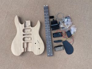 Gitar DIY Yarı Başsız Alder Elektro Gitar Kitleri Boya Olmadan, 24 FRETS ile Gül Ağacı Kıvrılığı