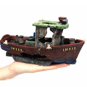 Decorations Fishing Boat Shipwreck Shelter Fish Tank Landscaping Ornament Simulation Crafts Aquarium Decorations Fish Hiding Place Decor