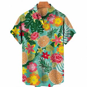 하와이 여름 남자 남성용 셔츠 과일 패턴 열대 3D 인쇄 된 대형 해변 빈티지 비석 fi 짧은 슬리브 판매 c80a#