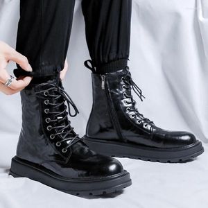 Stivali da uomo moda moto antiscivolo indossabili scarpe in vera pelle nera stivali da cowboy alti affari belli Botas Zapato