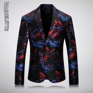 Vaguelette moda masculina blazers e terno jaquetas padrão azul blazer para homens peixe impresso blazer projetos cantores casacos 240312
