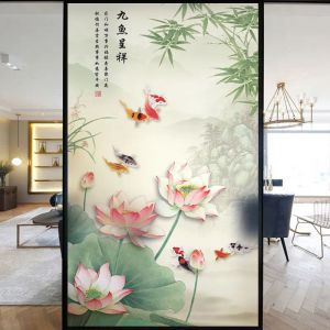 Films No Glue Privacy Windows Film Decorative Chinese Flower Painting Stained Glass Static Cling Frosted Window Stickers