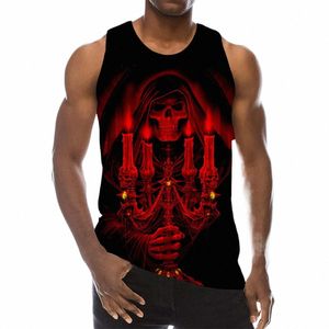 Skull 3D Tank Tops Män kvinnor Summer Grim Reaper skelett Grafisk tryck ärm Streetwear Sport Gym Tops Novelty Beach Vest J5A9#