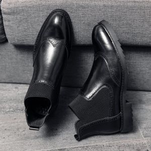 Botlar Erkek Elastik Band Slipon Sıradan Deri Botlar Lüks Brogue Boots Kış moda iş ayakkabıları Erkekler Hightop Chelsea Boots
