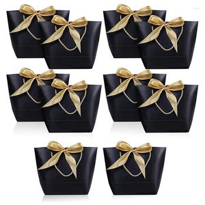 Gift Wrap 20 Pcs Bag With Handle Paper Party Favor Present Snack Bow Ribbon Bags Black