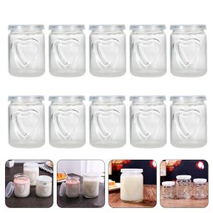 Barattoli 10 pezzi Bottiglia per budino a forma di cuore Barattoli di vetro Bottiglie vuote Tazze di gelatina Latte Contenitori per yogurt piccoli Dessert in plastica con coperchio Miele