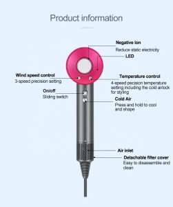 Asciugacapelli Pennelli per trucco Aria fredda Avvolgimento da viaggio 1:1 Più forte 5 in 1 Ugelli rotanti collegati Design di modellazione del salone Motore a ioni negativi Temperatura costante dei capelli