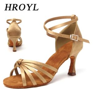 Boots HROYL Hot Selling Ballroom Dance Shoes Heels Latin Shoes for Women Standard Latin Dance Shoes Woman Heeled 5CM/7CM Suede Sole