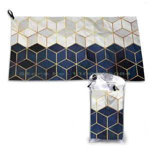 Towel White Marble And Navy Cubes Pattern Quick Dry Gym Sports Bath Portable Ticket Airport World Aviation International