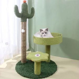 Arranhadores de gato árvore de madeira bonito cactus gato raspador torre ninho luxo gato escalada quadro aconchegante sisal cânhamo gato árvore