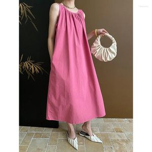 Casual Dresses French Elegant Rose Pink Long Dress Women Summer A-line Loose Sleeveless Round Neck Tank Beach Holiday Praty Female Robe