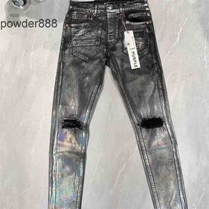 Purple Brand Jeans American High Street Black Pants with Silver Coating 9028
