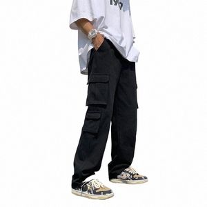 men's Korean Fi Loose Straight Cargo Pants Summer Tide Brand High Street Mops Sweatpants Men Trousers Streetwear H2pF#