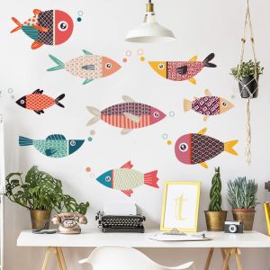 Наклейки Красочные наклейки на стену с рыбой, украшение для детской комнаты, украшение для кухни, холодильника, съемная виниловая самоклеящаяся наклейка, декор для ванной комнаты