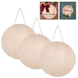 Crafts 3pcs DIY Wood Hanging Sign 30cm Slices Painting Writing With Ropes Crafts 2 Holes Round Blank Unfinished Plaque Pyrography