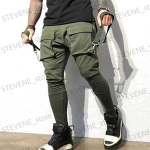 Men's Pants Men Joggers Zip pocket Hip-hop Multi-pocket Sweatpants Man Gyms Workout Fitness Cotton Trousers Male Casual Fashion Skinny Pants T240326