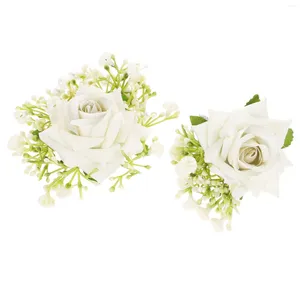 Dekorative Blumen Dekor Handgelenk Blume Corsage Hochzeit Armband Paar Boutonniere Armband weiß Brautjungfer Kleid Liebhaber
