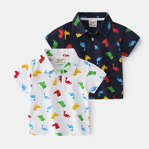 Crianças meninos polo camisas moda dos desenhos animados dinossauro impressão manga curta lapela camiseta algodão bebê meninos verão topos roupas 240326