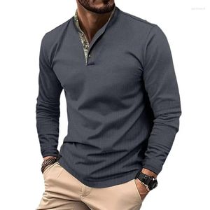 Polos masculinos 2024 casual sólido camisa polo dupla camada em pé pescoço manga longa moda personalidade simples moletom