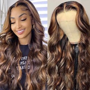 30 40 Inch Body Wave Highlight Wig Human Hair Honey Blonde Brown Colored 5x5 Glueless Lace Closure Human Hair Wigs for Women