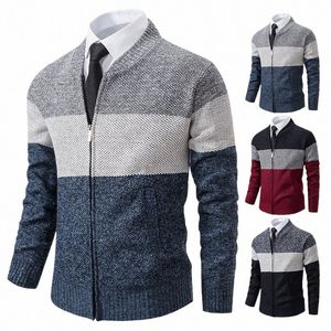 autumn And Sinter Men's New Coat Fi Baseball Shirt Grab Fleece Warm Casual Sweater Zipper Cardigan Trend Color Sweater f2fE#