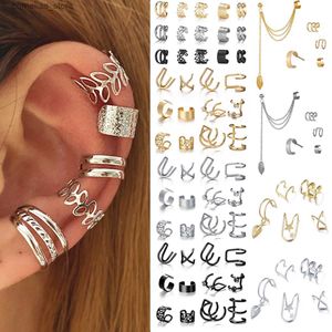 Ear Cuff Ear Cuff LATS silver leaf clip earrings suitable for womens creativity simple C sleeves non perforated ear clip set trendy jewelry gifts Y240326