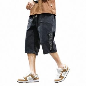 Tamanho grande Shorts Jeans Homens Verão Streetwear Fi Masculino Jean Shorts Y2k Baggy Plus Size 3/4 LG Preto Perna Larga Estilo Coreano A5y0 #