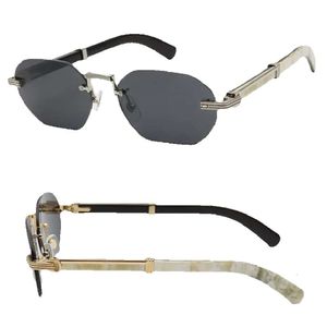 Óculos de sol masculino sem aro grande retângulo designer 0377 original preto e branco chifre de búfalo armações de óculos de sol para mulheres lentes de sol tamanho 58-21-145mm