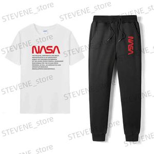 Herrspåriga bomullsbyxor Set Cotton T-shirts Sweatpants Sport Suit Man 2 Piece Set Men Set Casual Strtwear Summer Outfits Men kläder T240326