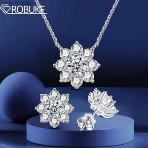 Earrings Necklace 5 sterling silver necklace earrings for women with 2cttw genuine silica diamond sunflower pendant necklace chain exquisite jewelry GRA L240323