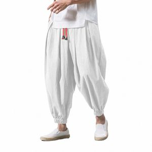 2024 NOWOŚĆ ZAKRESOWANY MĘŻCZYZN LUSE PANTY HAREM Autumn chińskie lniane nadwagę dresowe wysokiej jakości zwykłe spodnie marki Mężczyzna u7ow#
