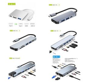 USB C Hub 3 4 5 6 7 8 I 1 Typ C USBC till 4K HD HDTV -adapter med RJ45 SDTF -kortläsare PD Snabbladdning för MacBook Notebook LAPT7915819