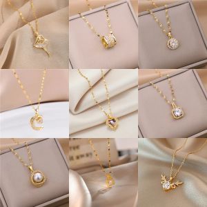 clover Sweet Zircon Crystal Pendant Necklace For Women Korean Fashion Stainless Steel Clavicle Chain Jewelry Female Wedding Accessories