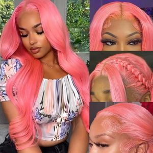 30 rosa spetsfront peruk mänskligt hår före plockad 13x4 hd rosa spets front peruker 180% densitet kroppsvåg mänsklig hår peruk för kvinnor