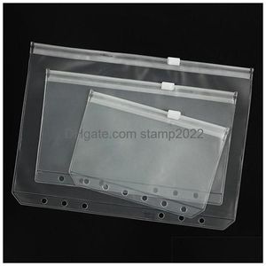 Filing Supplies Wholesale A5/A6/A7 Pvc Ring Binder Er Clear Zipper Storage Bag 6 Hole Waterproof Stationery Bags Office Portable Doc Dhnsq