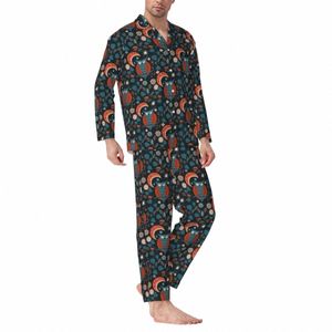 Nordic Baykuş Pijama Setleri Sonbahar Çizelge Hayvan Kawaii Gece Sijiz Men 2 Parça Günlük Boyut Tasarım Ev Takım Hediyesi K1FW#