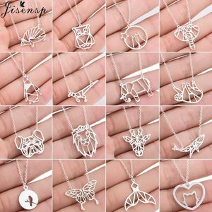 Pendant Necklaces Jisensp Origami Animal Pendant Necklace for Women Stainless Steel Jewelry Cute Butterfly Whale Elephant Necklace Choker joiasC24326